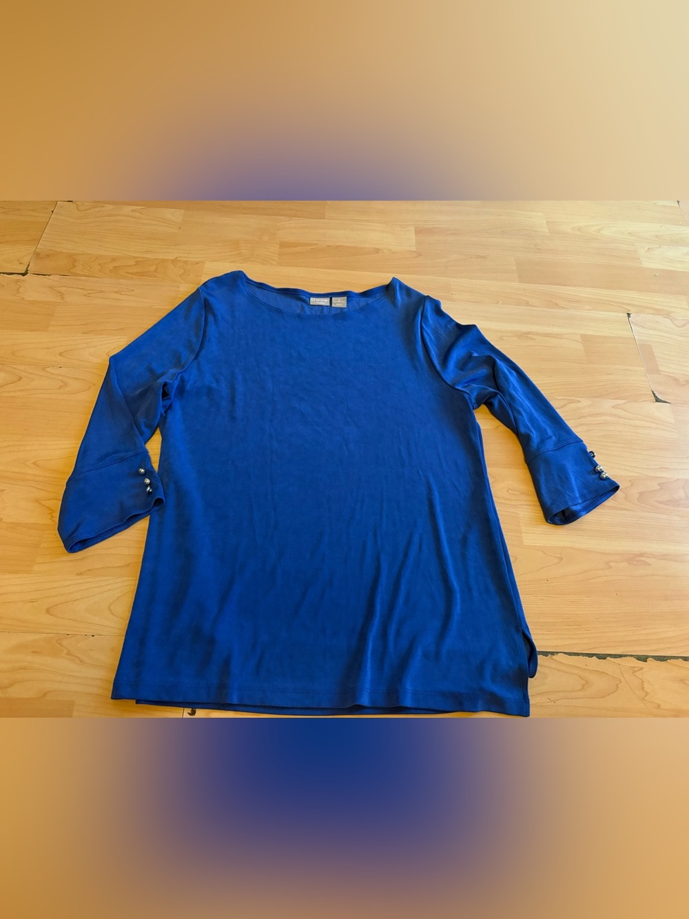 CHICO’S Blue Liquid Knit 3/4 Sleeves Blouse Size 12/14 Women Casual N3